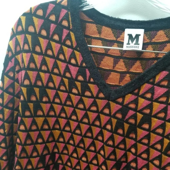 M Missoni Orange Pink Black Geometric Retro Crewneck Wool L - Picture 8 of 11